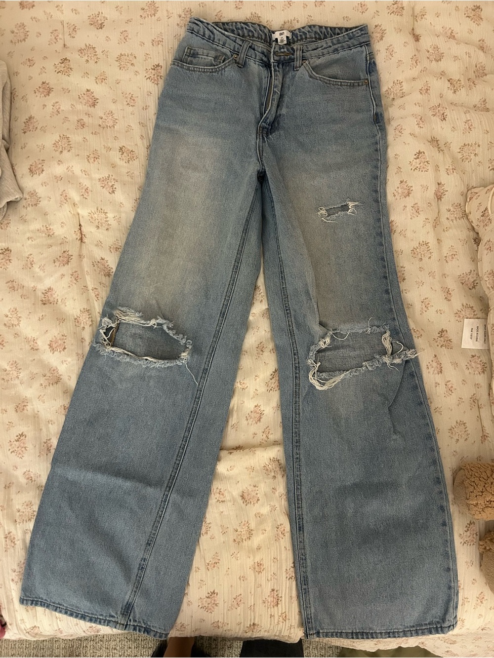Nordstrom Light Blue Distressed Wide-Leg Jeans